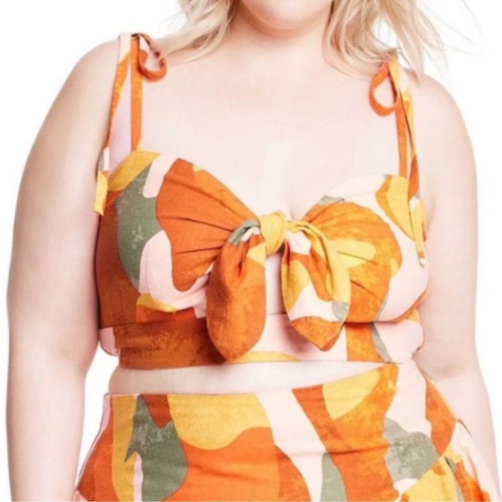 Fe Noel for Target Orange Yellow Crop Tie Front Tank Top